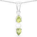 1.40 Carat Genuine Peridot and Pearl .925 Sterling Silver Pendant-1