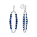18K White Gold 1.11 Cttw Blue Round Diamond and Blue Sapphire Openwork Oval Shaped Dangle Earrings (F-G Color, VS1-VS2 Clarity)-3