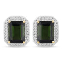3.57 Carat Genuine Green Tourmaline and White Diamond 14K Yellow Gold Earrings-1