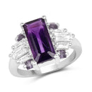 4.20 Carat Genuine Amethyst and White Topaz .925 Sterling Silver Ring-1