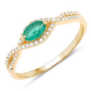 0.32 Carat Genuine Zambian Emerald and White Diamond 14K Yellow Gold Ring-5