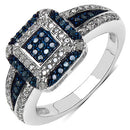 0.50 Carat Genuine Blue Diamond & White Diamond .925 Sterling Silver Ring-1