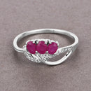0.71 Carat Genuine Ruby and White Diamond 14K White Gold Ring-4