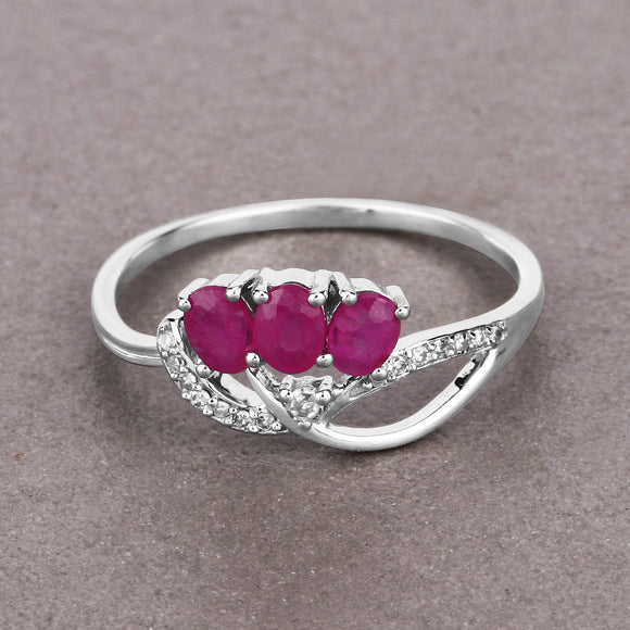 0.71 Carat Genuine Ruby and White Diamond 14K White Gold Ring