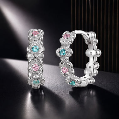 925 Sterling Silver Earrings with CZ and White Gold Plating - 0