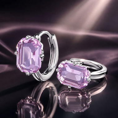 925 Sterling Silver Earrings with Transparent Glass, 12x7mm, for Women - 0