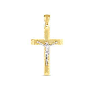 14k Two Tone Gold High Polish Diamond Cut Cross Pendant - 0