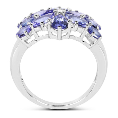 3.36 Carat Genuine Tanzanite and White Topaz .925 Sterling Silver Ring - 0