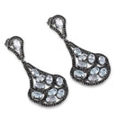 12.19 Carat Genuine Blue Topaz and Black Spinel .925 Sterling Silver Earrings-3