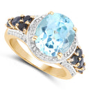 14K Yellow Gold Plated 5.80 Carat Genuine Blue Topaz & Blue Sapphire .925 Sterling Silver Ring-2