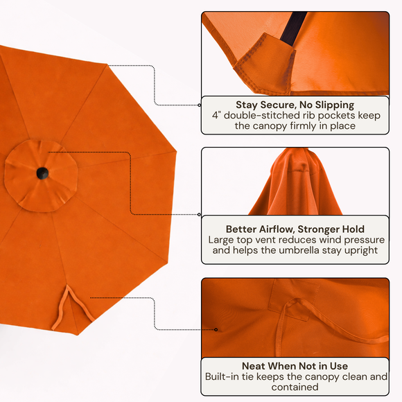 11ft Cantilever Hanging Umbrella 8 Rib Replacement Canopy Tuscan Orange