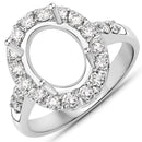 0.60 Carat Genuine White Diamond 14K White Gold Semi Mount Ring - holds 10x8mm Oval Gemstone-1