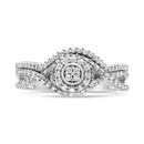.925 Sterling Silver 1/6 Cttw Diamond Composite Halo and Split Shank Bridal Set Ring and Band  (I-J Color, I3 Clarity) - Size 7-4