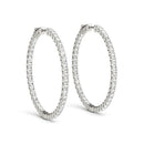 14k White Gold Diamond Hoop Earrings with Shared Prong Setting (2 cttw)-1