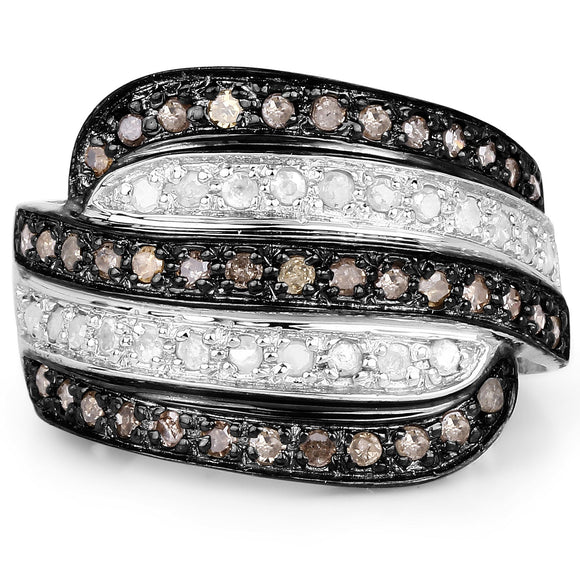 0.80 Carat Genuine Brown Diamond and White Diamond .925 Sterling Silver Ring