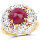 14K Yellow Gold Plated 8.91 Carat Genuine Glass Filled Ruby, Rhodolite & White Topaz .925 Sterling Silver Ring-1