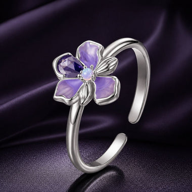925 Sterling Silver Pavé Set CZ Enamel White Gold Plated Nano Opal Pendant Ring