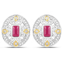 0.77 Carat Genuine Ruby and White Diamond .925 Sterling Silver Earrings-1