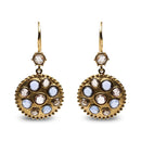 18K Yellow Gold 1 2/3 Cttw Diamond and Blue Sapphire Bezel Set Gemstone Cluster Medallion Dangle Earrings (Brown and G-H Color, SI1-SI2 Clarity)-1