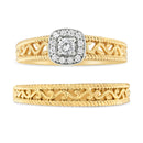 14K Yellow Gold Plated .925 Sterling Silver 1/5 Cttw Diamond Halo and Milgrain Finish Engagement Ring Bridal Set (I-J Color I3 Clarity) - Size 7-2