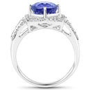 14K White Gold 3.26 Carat Genuine Tanzanite and White Diamond Ring-2