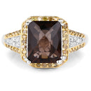 3.48 Carat Genuine Smoky Quartz, Yellow Diamond and White Diamond .925 Sterling Silver Ring-3