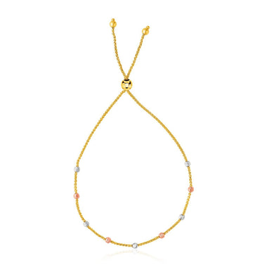14k Tri-Color Gold Textured Bead Station Lariat Bracelet - 0