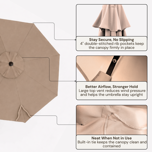 10ft Cantilever Hanging Umbrella 8 Rib Replacement Canopy Taupe