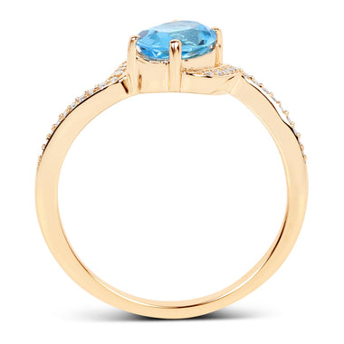 1.04 Carat Genuine Swiss Blue Topaz and White Diamond 14K Yellow Gold Ring - 0