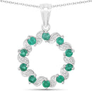 1.10 Carat Genuine Emerald and White Topaz .925 Sterling Silver Pendant-1