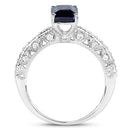 1.55 Carat Genuine Blue Sapphire and White Diamond 14K White Gold Ring (I Color, SI Clarity)-2