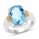 Two Tone Plated 6.93 Carat Genuine Blue Topaz & White Topaz .925 Sterling Silver Ring-1