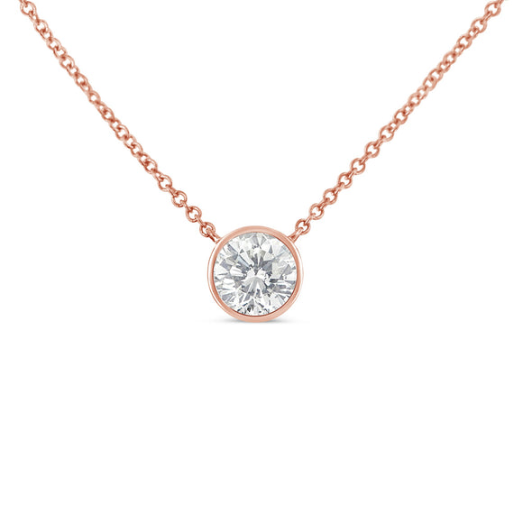 10K White Gold 1/10 Carat Round Brilliant-Cut Diamond Modern Bezel-Set Solitaire 16"-18" Pendant Necklace (H-I Color, SI2-I1 Clarity)