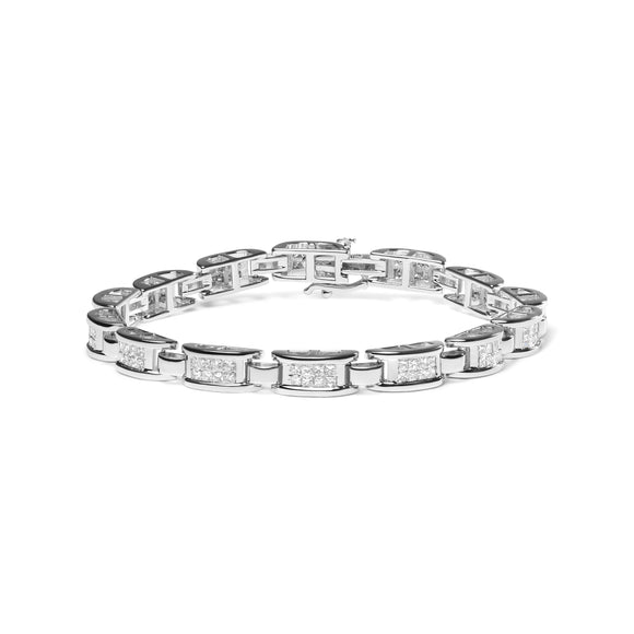 14K White Gold 3.0 Cttw Invisible Set Princess Cut Diamond Link and Buckle 7.25" Tennis Bracelet (I-J Color, I1-I2 Clarity)