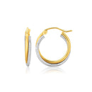 14k Two Tone Gold Double Polished and Textured Hoop Earrings-1