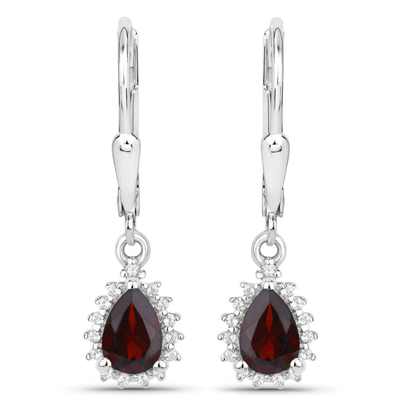 1.88 Carat Genuine Garnet and White Topaz .925 Sterling Silver Jewelry Set