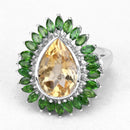 7.02 Carat Genuine Citrine and Chrome Diopside .925 Sterling Silver Ring-4