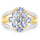 14K Yellow Gold Plated 1.59 Carat Genuine Tanzanite and White Topaz .925 Sterling Silver Ring-3