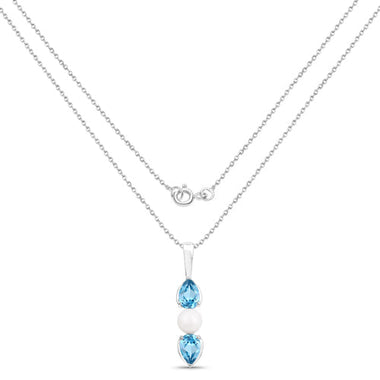 1.56 Carat Genuine Blue Topaz and Pearl .925 Sterling Silver Pendant - 0