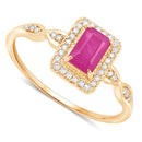 0.75 Carat Genuine Ruby and White Diamond 14K Yellow Gold Ring-2