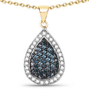14K Yellow Gold Plated 0.81 Carat Genuine Blue Diamond and White Diamond .925 Sterling Silver Pendant-1