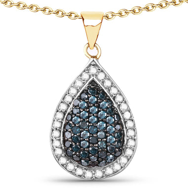 14K Yellow Gold Plated 0.81 Carat Genuine Blue Diamond and White Diamond .925 Sterling Silver Pendant