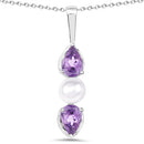 1.34 Carat Genuine Amethyst and Pearl .925 Sterling Silver Pendant-1