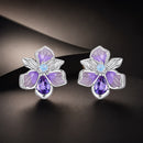 925 Sterling Silver Earrings with Nano Opal Stone and CZ, White Gold Plated, 0.7cm, for Women-1
