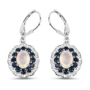 2.80 Carat Genuine Ethiopian Opal, Blue Sapphire and White Topaz .925 Sterling Silver Earrings-1