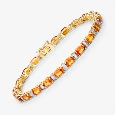 12.33 Carat Genuine Orange Sapphire and White Diamond 14K Yellow Gold Bracelet - 0