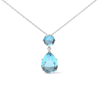 18K White Gold Diamond Accent and Round London Blue Topaz and Pear Cut Sky Blue Topaz Dangle Drop 18" Pendant Necklace (G-H Color, SI1-SI2 Clarity)
