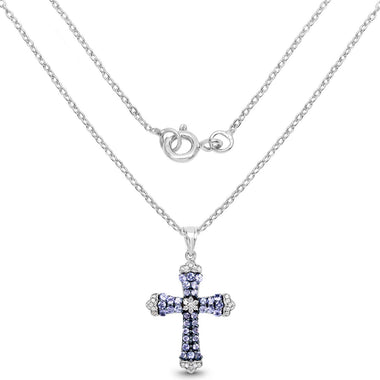 1.84 Carat Genuine Tanzanite and White Zircon .925 Sterling Silver Pendant - 0