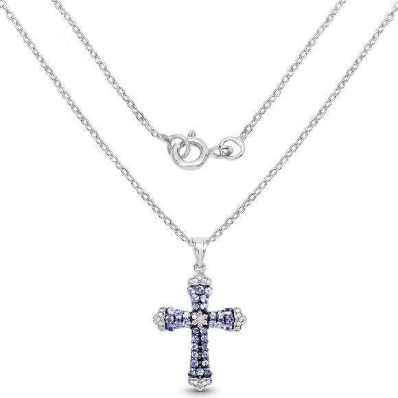1.84 Carat Genuine Tanzanite and White Zircon .925 Sterling Silver Pendant