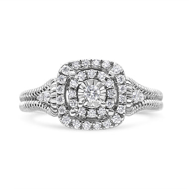 .925 Sterling Silver 1/3 Cttw Miracle Set Round-Cut Diamond Cocktail Ring (H-I Color, I1-I2 Clarity) - Size 7 - 0